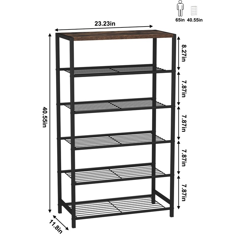 HOMEFORT Shoe Rack 6-Tier, Shoe Storage Shelf, Industrial Shoe Tower,