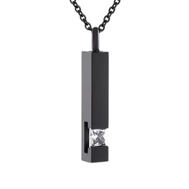 Black Plating Crystal Bar Cremation Jewelry for Ashes Pendant Stainless Steel Keepsake Memorial Urn Necklace for Women Men (White)