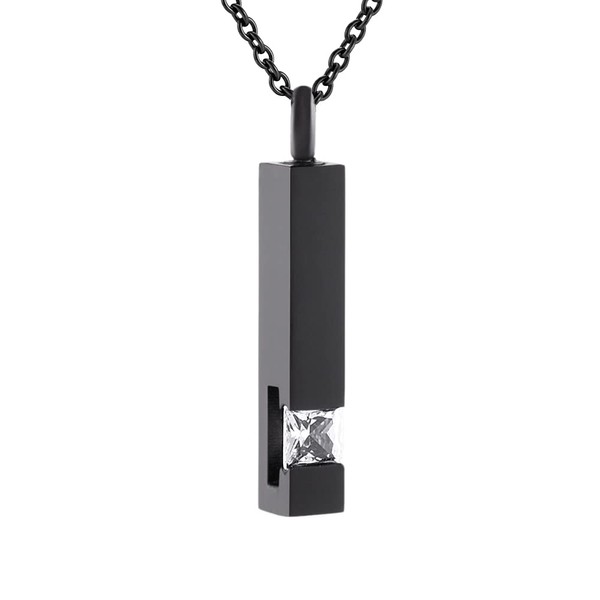Black Plating Crystal Bar Cremation Jewelry for Ashes Pendant Stainless