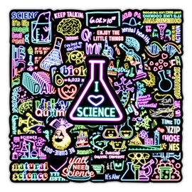 50 Pcs Natural Sciences Neon Stickers, Chemistry, Biology, Physics, Science Classroom Decor for School Teacher Student, Laboratory Decals for Laptop, Water Bottle, Notebook, Luggage
