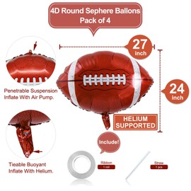 4 Pack Giant 22 Inch Rugby Foil Balloons Mylar Football Balloons Helium Metallic Balloons for Birthday Party Sports Themed Party Decorations