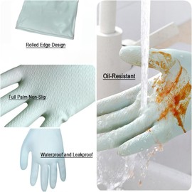 BechKCpro 3-Pair Durable Kitchen Dishwashing Gloves with Latex free - 15''Long Cuff, Ideal for Kitchen Cleaning, Laundry, Gardening (Large)