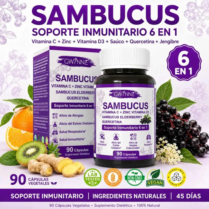 Gwynne Sambucus Suplemento Extracto Sauco 1000mg Vitamina Zinc Quercetina Soporte