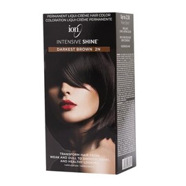 ION Intensive Shine Permanent Liqui-Creme Hair Color Kit Fade Resistant Gray Coverage 2.5 Times More Shine Brilliant Long Lasting Color - Darkest Brown 2N