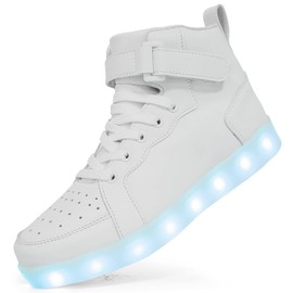 LED Light Up Shoes Unisex High top Sneakers Flashing Shoes for Women Men Teens with USB Charging Glowing Luminous Shoes White