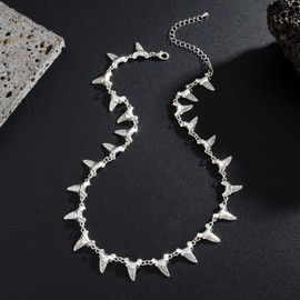 Metal Shark Tooth Necklace for Men, 18.5 Inch Cool Shark Necklace Gold Tone Pendant, Beach Surfer Jewelry Gifts for Men