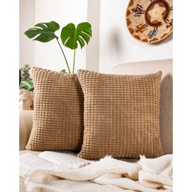 Gräfenstayn Set of 2 Corduroy Velvet Cushion Covers 45 x 45 cm – Oeko-Tex Standard 100 – Soft Decorative Cushion Covers with Concealed Zip for Sofa and Bed (Coffee - Large Pattern)