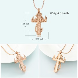 Imrsanl Cross Urn Necklace for Ashes for Women Men Fish Hook Cremation Jewelry Deer Antler Memorial Pendant Human Ashes Holder Keepsake Gifts (Rose Gold)
