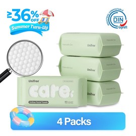 Unifree Facial Towel | Disposable Face Towels | Absorbent, Reusable, Soft, Comfort, Skincare, Eco-Friendly, Home Use, Cleaning Sheet Napkin, Dry wipes, Single-use Towelette, TikTokShopLaborDaySale:_4 pack