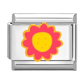 Quiges - 9mm Italian Style Charm Link Module Stainless Steel Pink Flower for Italian Style Bracelets