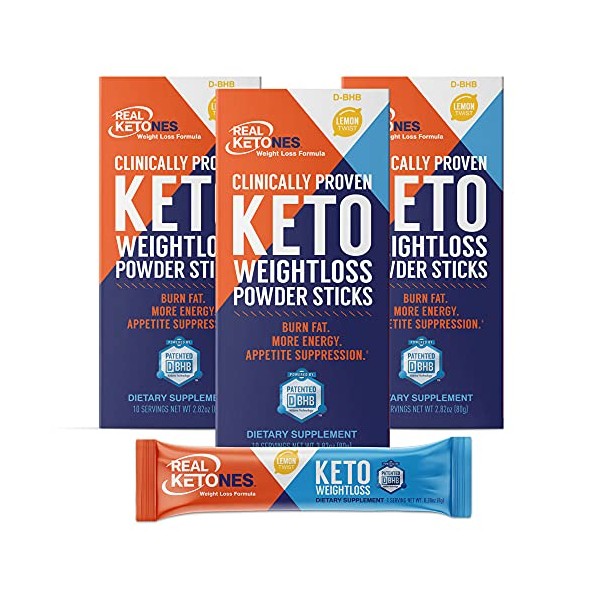 Real Ketones - Lemon Twist- Exogenous Keto D BHB + Electrolytes Drink Mix Powder, 30 Packets,