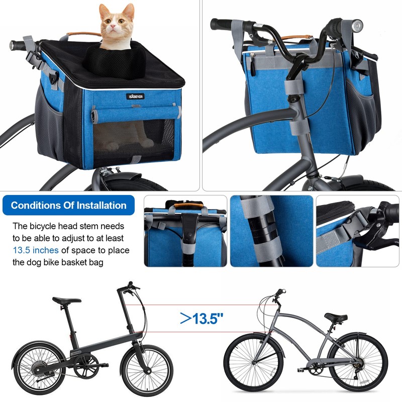 Dog Bike Basket, Soft-Sided Pet Bike Carrier with 4 Mesh