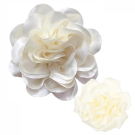 2PCS Rose Flower Brooches Lapel Pins 7.5in Dainty Satin Fabric Extra Large Rose Flower Brooches & 4.7in Elegant Silk Camellia Flower Brooch Pin (Beige)
