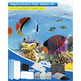 35 Pcs Filter Media Kit for Fluval 406/407 Canister Filters Include Water Polishing Pad, Bio-Foam Pad, Ammonia/Phosphate/Nitrite Remover, 500g BioMax Media, 500g Carbon, Silicone Lube, Filter Mesh Bag