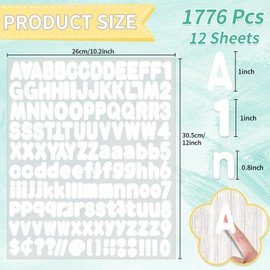 Alphabet Sticker,1''Inch 12 Sheets White Letter Stickers,Self Adhesive Vinyl Letter Stickers Mailbox Numbers,Self Adhesive Letters Stickers for Bulletin Boards Classroom Home Decor(White)