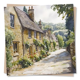 Beautiful Cotswolds Cottage Watercolour Blank Card for Any Occassion - English Countryside, Nature, Gardens - Birthday, Anniversary, New House, Just a Note, Celebration, Moving Home