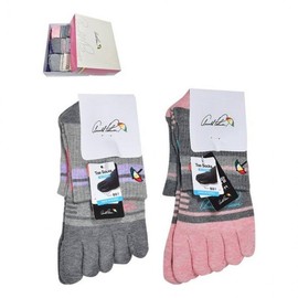 Bongjo Ladies' Striped Toe Mid-Calf Socks - Cozy Knit 5 Pairs Random Delivery - 24cm
