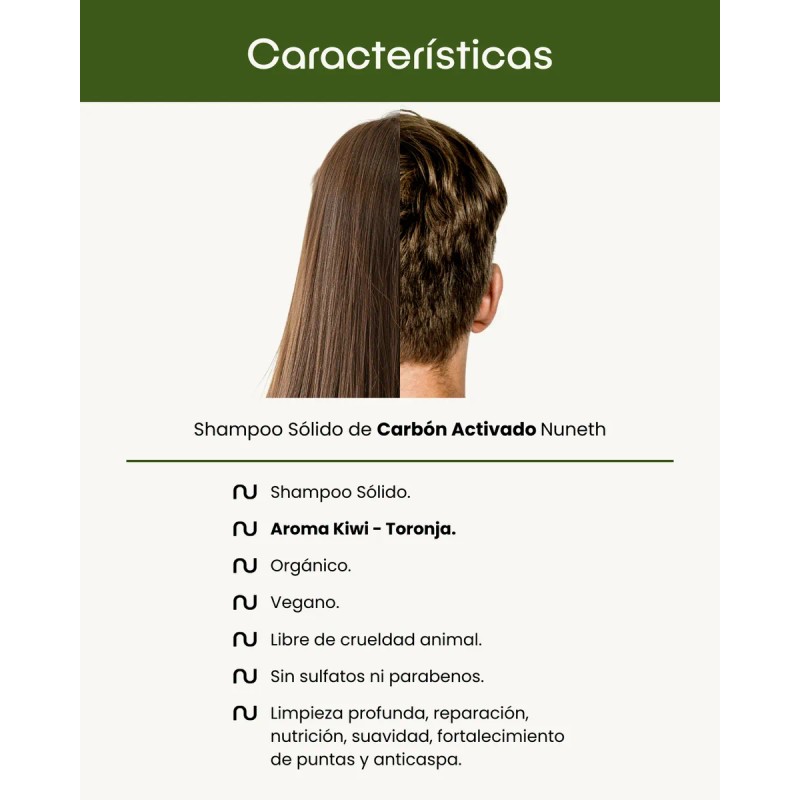 Shampoo Sólido Carbón Activado Anticaspa - Nuneth, 65gr
