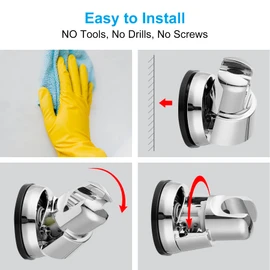 Hibbent Vacuum Suction Cup Shower Head Holder, Removable Shower Head Bracket, Height Adjustable Shower wand Holder & Wall Mount ABS Plastic Suction Holder for Handheld Shower Head, Chrome Finish