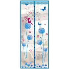 Magnetic Door Screen Fly Screen Door Bug Mesh Curtain High Density Automatically Mesh Door Nets 35" x 83" Easy Install (90 * 210cm, Dandelion-Blue)