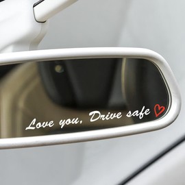 2X Rearview Mirror Decal with Heart, Tumbler Vinyl Stickers, Travel Mug Sticker, Car Rearview Mirror Sticker Affirmation (Love You, Drive Safe - White)