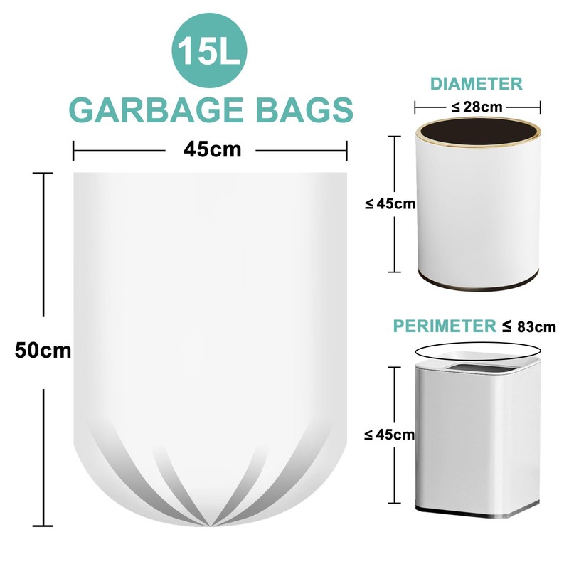 110 Count-Small Garbage Bags,Bathroom Garbage Bags, 15L White Garbage Bags