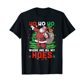 Ho Ho Hoo Where Are All My Hoes Funny Santa T-Shirt, black