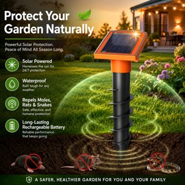 Solar Mole & Rodent Repellent for Outdoor Use – Waterproof Vibrating Pest Deterrent for Lawn, Yard & Garden
