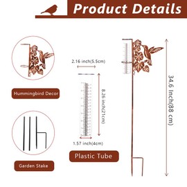 HOBYLUBY Hummingbird Rain Gauge Outdoor, Freezeproof Rain Gauge with Plastic Measuring Tube Rain Water Gauge Decor for Lawn, Yard, Garden (35'' Tall)