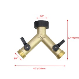 Pastlla Brass Garden Hose Splitter, 2 Way Heavy Duty Garden Hose Y Valve Hose Splitter, Garden Faucet Splitter with 2 Extension Handles and On/Off Valve, 3/4" Female Inlet and 3/4" Male Outlet