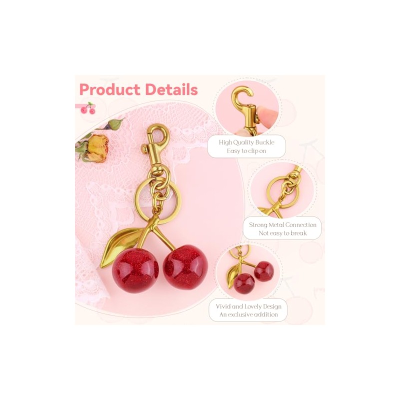 Cute Cherry Bag Charm Keychain for Handbags and Purses