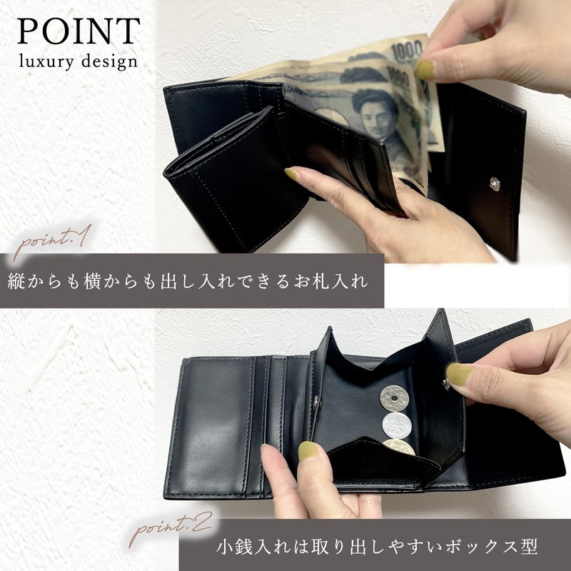 Crossmarbery (クロスマーベリー) Ribbon Mini Wallet, Box-Type Coin Purse, Easy to