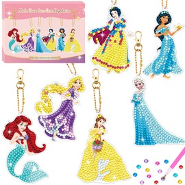 Arts and Crafts for Kids Ages 8-12 - 6Pcs Make Your Own GEM Art Princess Keychains - Diamond Art Kits for Kids - 5D Dimond Art Paintings by Numbers - Art & Craft - 4-6 6-8 Girl & Adults Gifts