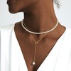 Zeffy Layered Long Pearl Necklaces Dainty Gold Pearl Lariat Necklace