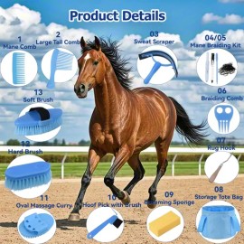 Kit De Aseo Para Caballos 13 Piezas Con Bolsa Organizadora