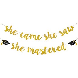 Gold She Came She Saw She Mastered Banner Masters Degree Graduation Decorations She Mastered It Banner for Mastered It Graduation Decorations 2025
