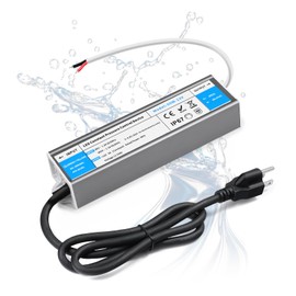 VOEWT LED Driver 60 Watts Waterproof IP67 Power Supply 85V-265V AC to 12V DC Converter,Quiet and Small LED Transformer Low Voltage Output with 3-Prong Plug 3 Feet Cable for LED Light Strip, Outdoor