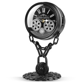 TOSTOG Moving Gear Clock Battery Operated Rustic,Vintage Clocks Metal Industrial Farmhouse Retro Clock,Heavy-Duty Cast Iron Double-Sided Design