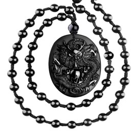 c1lint7785631 Women's Necklaces Men's Necklaces Natural Obsidian Chinese 12 Zodiac Pendant Necklace Series Pattern Pendant Grunding Stone Gemstone Horoscope Animal Sign Amulet Men or Women