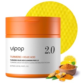 Vipop Turmeric Kojic Acid Cleansing Pads, 60 Pcs Turmeric Cleansing Pads Turmeric Face Scrub Pads for Deep Cleansing and Exfoliation, Gentle Kojic Acid and Turmeric Pads for Deep Clean Pores