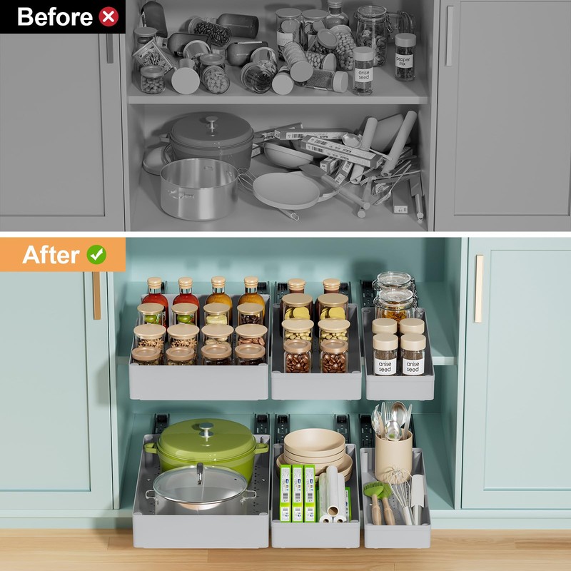 Delamu 3 Pack Pull Out Cabinet Organizer, 15.7" Deep Pull