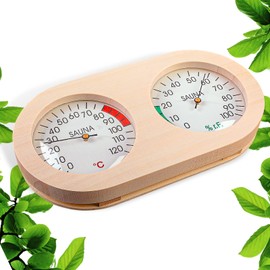 Sauna Thermometer Hygrometer, Sauna Hygrometer Wood, Sauna Measuring Device, Wood Sauna Thermohygrometer with Thermometer + Hygrometer, Accurate Sauna Steam Bath Thermometer Hygrometer, for Yoga Room,