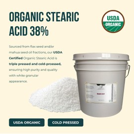 Organic Stearic Acid 38% – Triple Pressed, Cold-Pressed from Flax & Mahua Oil – Emulsifier, Thickener & Lubricant for Soaps, Cosmetics, Lotions, Candles, Creams – 1 Gallon (Net Wt. 2.0 Kg / 4.4 lb)