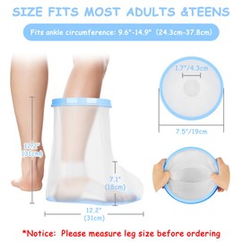 AOOWU Waterproof Foot Cover for Shower, Waterproof Adult Ankle Cast Cover for Shower, Soft Comfortable Cast Cover for Foot, Reusable Cast Protector and Bandage Protector for Swimming, Bandage, Wound