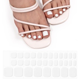 MIZHSE Semi Cured Gel Nail Strips, 32Pcs White Toenail Stickers Wraps Solid Pedicure Stickers for Toes, Works with U V/LED Lamps with 2 Prep Pads, Nail File &Nail Stick