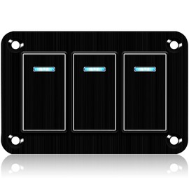 3 Gang Aluminum Rocker Switch Panel Waterproof Pre-Wired Blue Backlit Toggle ON/Off Switch for Boat Marine Automotive RV Truck Trailer 12-24V Black