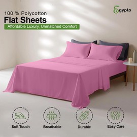 Egypto Easy Care Luxury Bedding Flat Sheets Double – Breathable & Hypoallergic Flat Sheets – Shrinkage & Fade Resistant Flat Bed Sheet Baby Pink