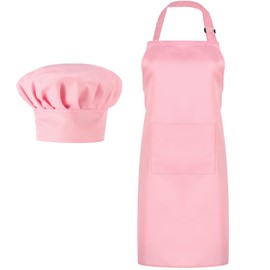 SATINIOR 2 Pcs Chef Costume for Women Men Chef Hat Apron Set for Adult Baker Apron Hat for Cooking Cosplay(Pink)