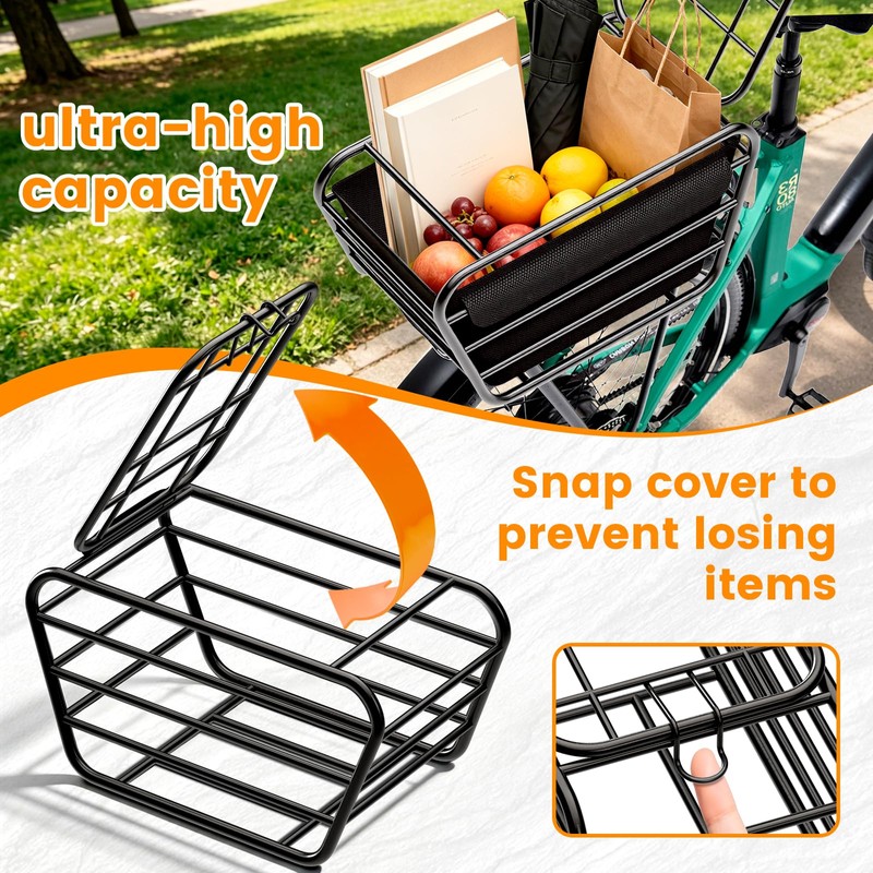 Bike Rear Basket with Liner & Waterproof Cover Large Capacity
