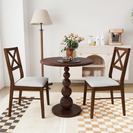 POWERSTONE Dining Chairs Set of 2, Wooden Kitchen Chairs with Soft Fabric Seat for Dining, Living Room, Restaurant - Mid Century Farmhouse Dining Chairs(Brown & White)